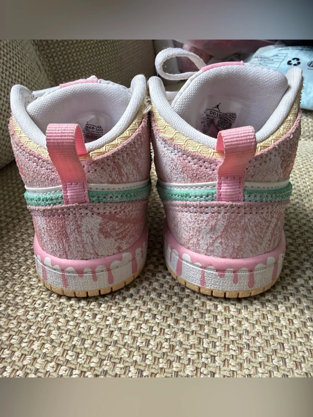 Jordan Kids White Sneakers with Pastel Pink, Mint and Yellow Accents